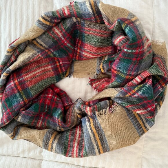 Zara Blanket Scarf Red and Tan Plaid - Picture 3 of 5
